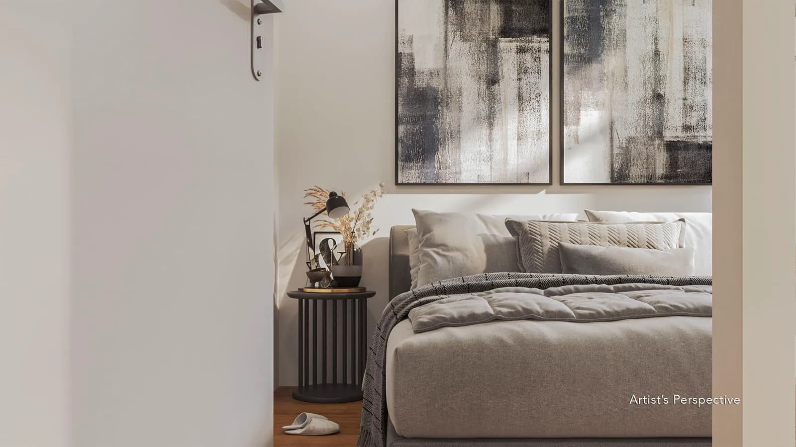 Restful master bedroom with garden light