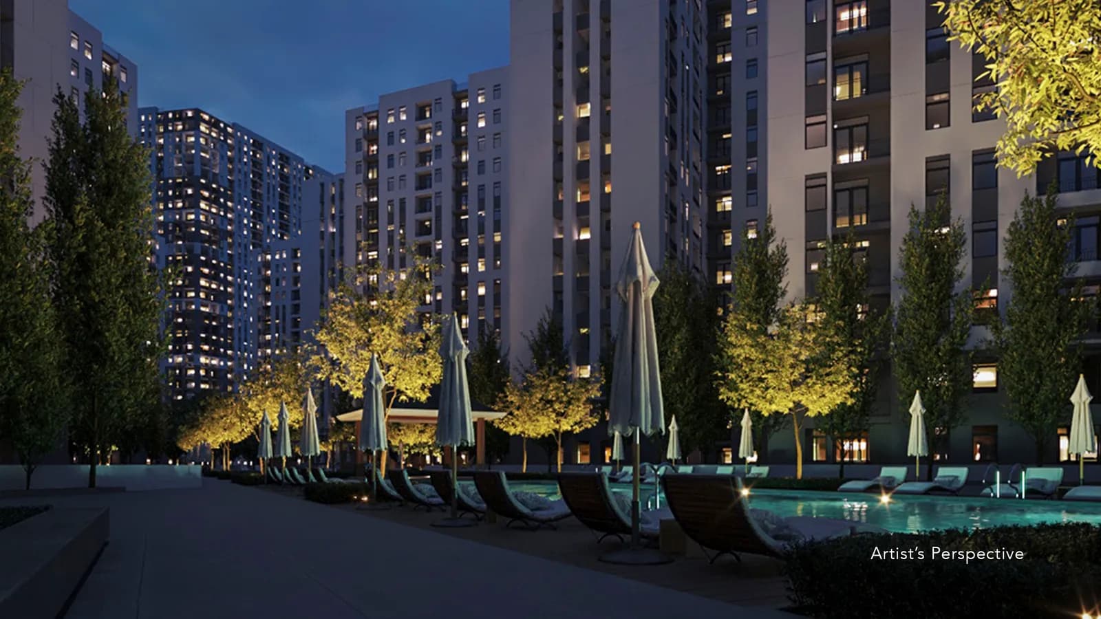 Landscaped garden walkway through the community