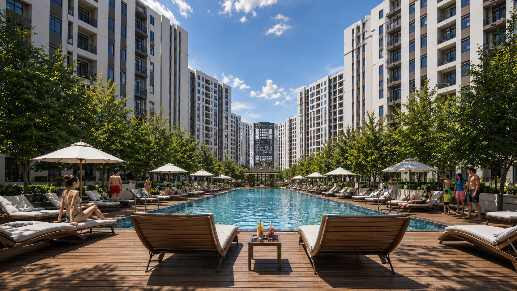 One Lancaster Park amenity area with 7-hectare open park and resort-style facilities in Lancaster New City Imus Cavite